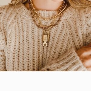 Louis Vuitton Lock 🔐 and Key on Paperclip Link 16" Goldtone Chain 321